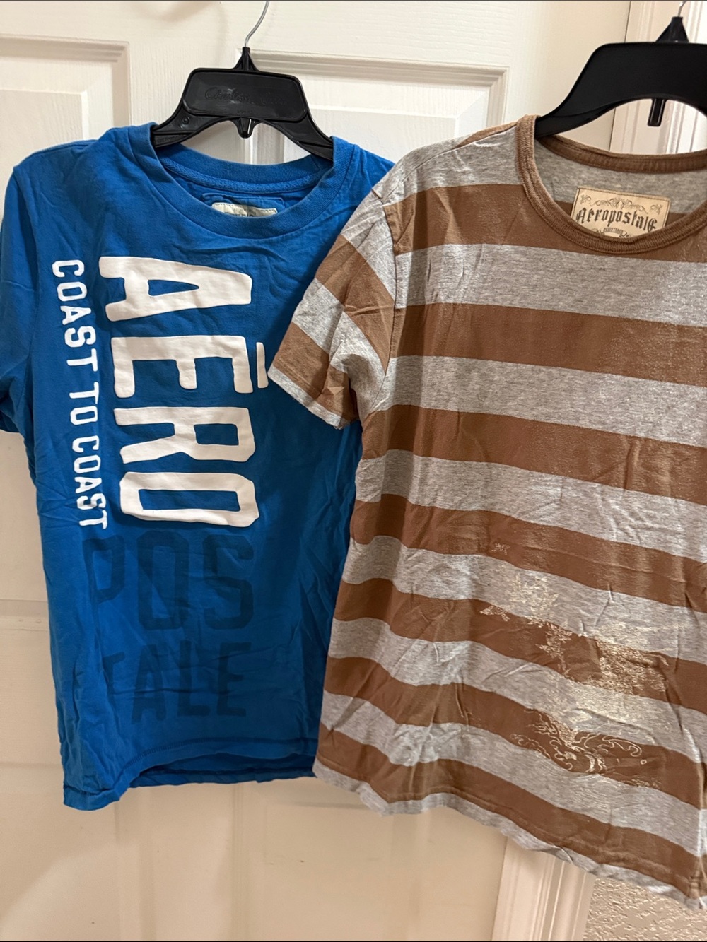 Aeropostale Blue Logo Tee & Brown Stripe Tee Set